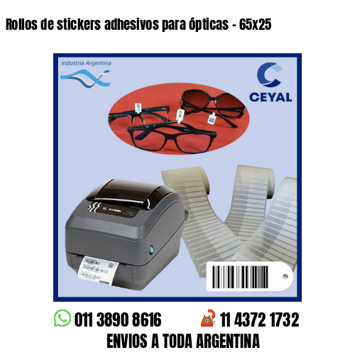 Rollos de stickers adhesivos para ópticas – 65×25
