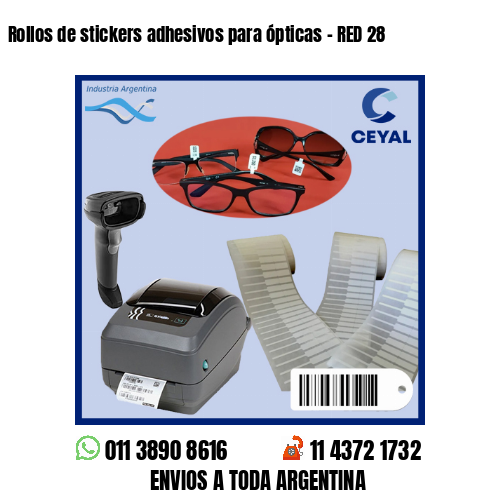 Rollos de stickers adhesivos para ópticas – RED 28
