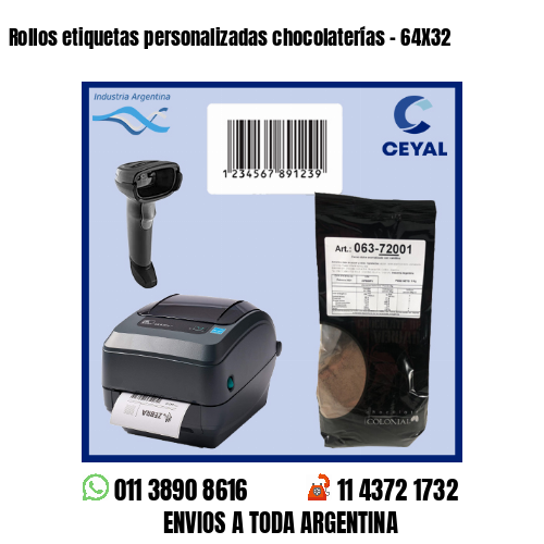 Rollos etiquetas personalizadas chocolaterías – 64X32