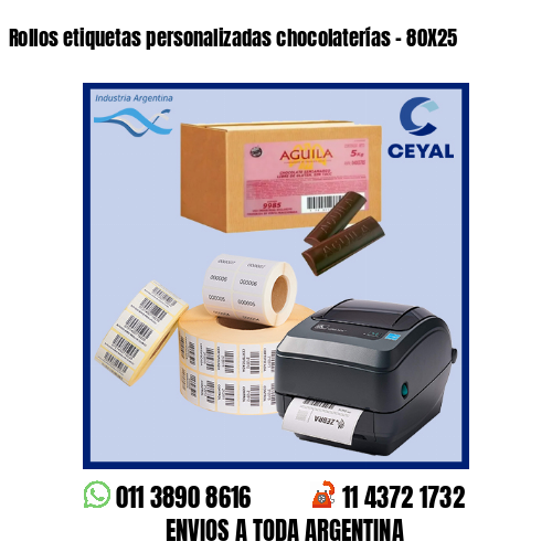 Rollos etiquetas personalizadas chocolaterías – 80X25