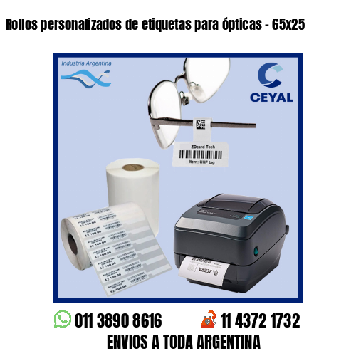 Rollos personalizados de etiquetas para ópticas – 65×25