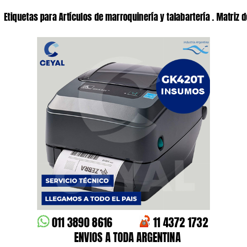 Etiquetas para Artículos de marroquinería y talabartería . Matriz de costos