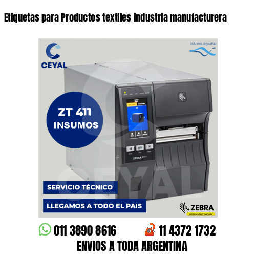 Etiquetas para Productos textiles industria manufacturera