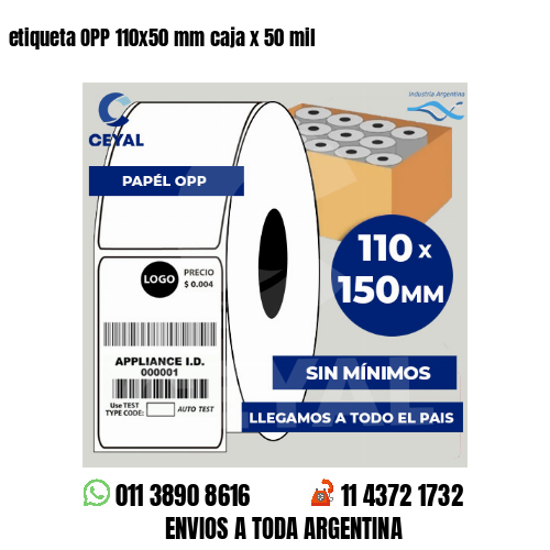 etiqueta OPP 110×50 mm caja x 50 mil