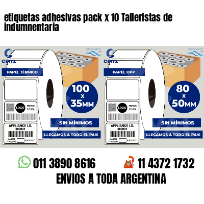etiquetas adhesivas pack x 10 Talleristas de indumnentaria