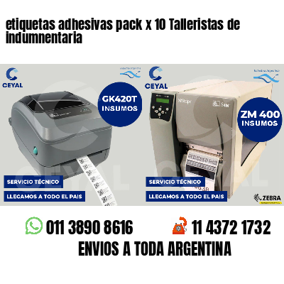 etiquetas adhesivas pack x 10 Talleristas de indumnentaria