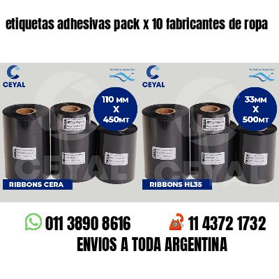 etiquetas adhesivas pack x 10 fabricantes de ropa