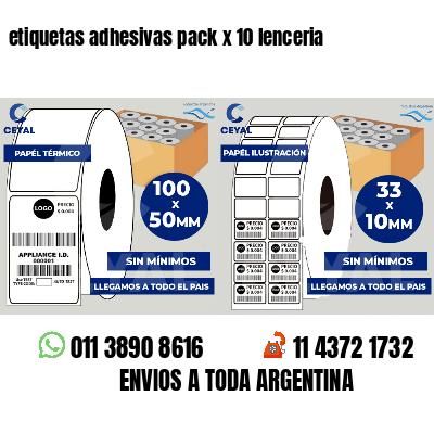 etiquetas adhesivas pack x 10 lenceria