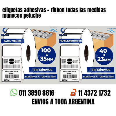 etiquetas adhesivas ribbon todas las medidas muñecos peluche