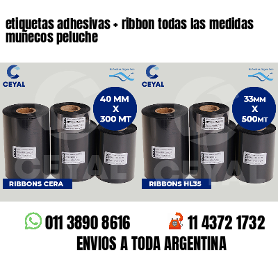 etiquetas adhesivas ribbon todas las medidas muñecos peluche