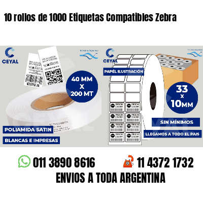 10 rollos de 1000 Etiquetas Compatibles Zebra 