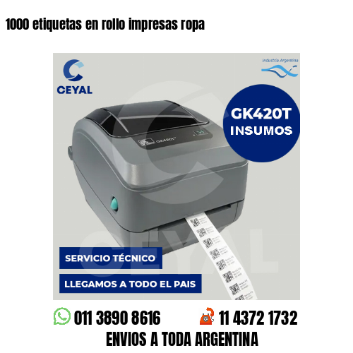 1000 etiquetas en rollo impresas ropa