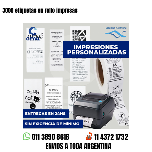 3000 etiquetas en rollo impresas