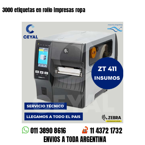 3000 etiquetas en rollo impresas ropa