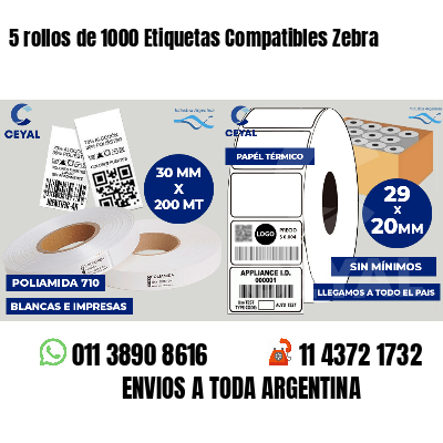 5 rollos de 1000 Etiquetas Compatibles Zebra 