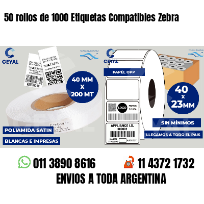 50 rollos de 1000 Etiquetas Compatibles Zebra