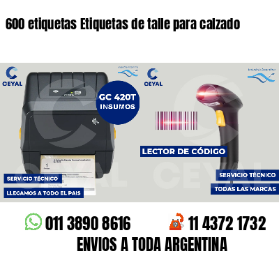 600 etiquetas Etiquetas de talle para calzado