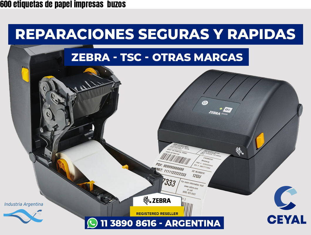 600 etiquetas de papel impresas  buzos