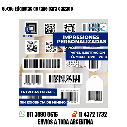 85x85 Etiquetas de talle para calzado