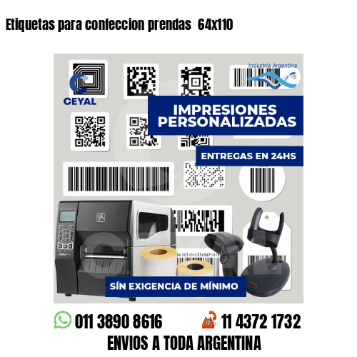 Etiquetas para confeccion prendas  64x110