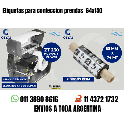Etiquetas para confeccion prendas  64x150