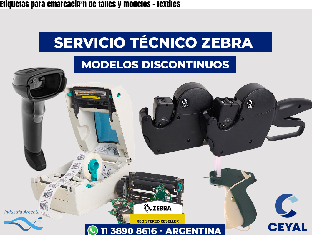 Etiquetas para emarcaciÃ³n de talles y modelos - textiles