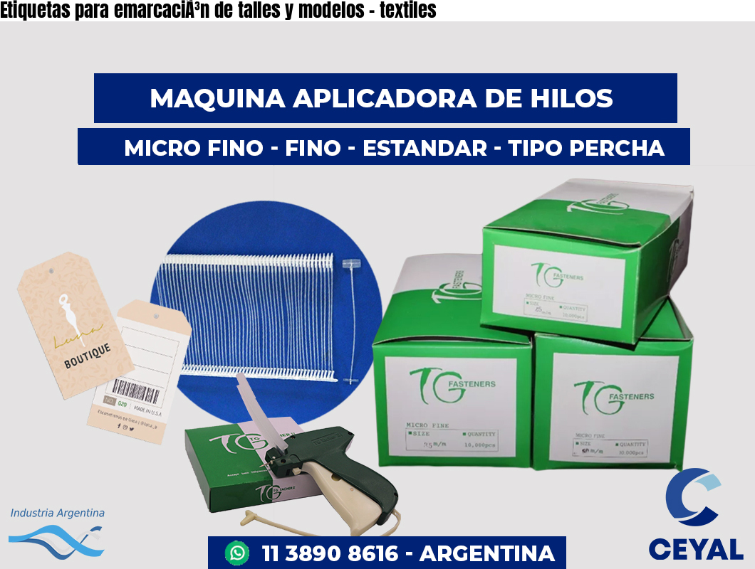 Etiquetas para emarcaciÃ³n de talles y modelos - textiles