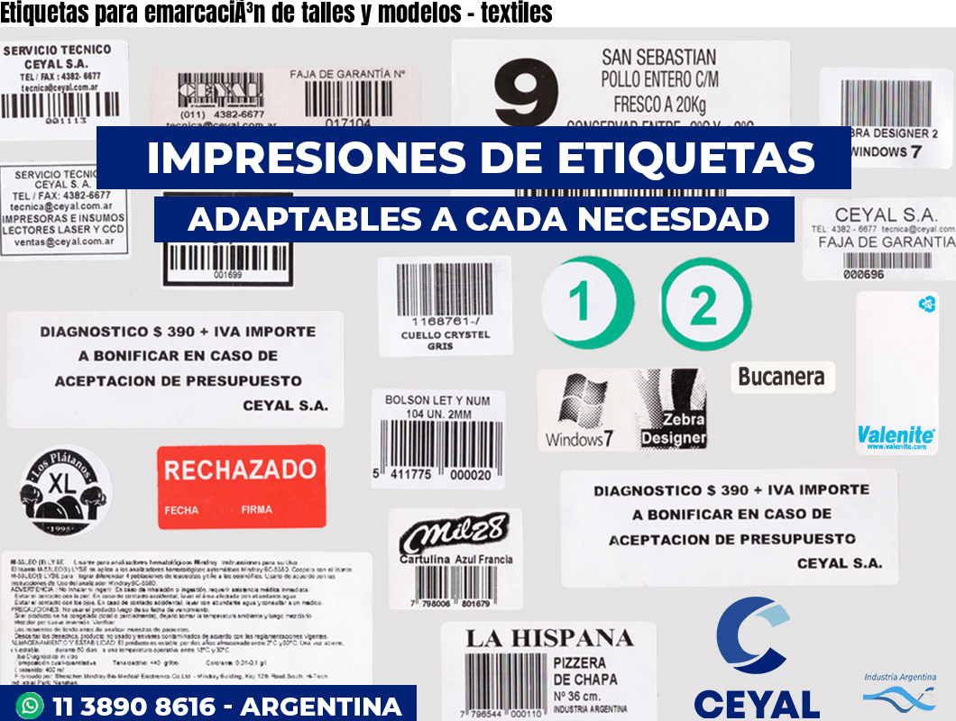 Etiquetas para emarcaciÃ³n de talles y modelos – textiles