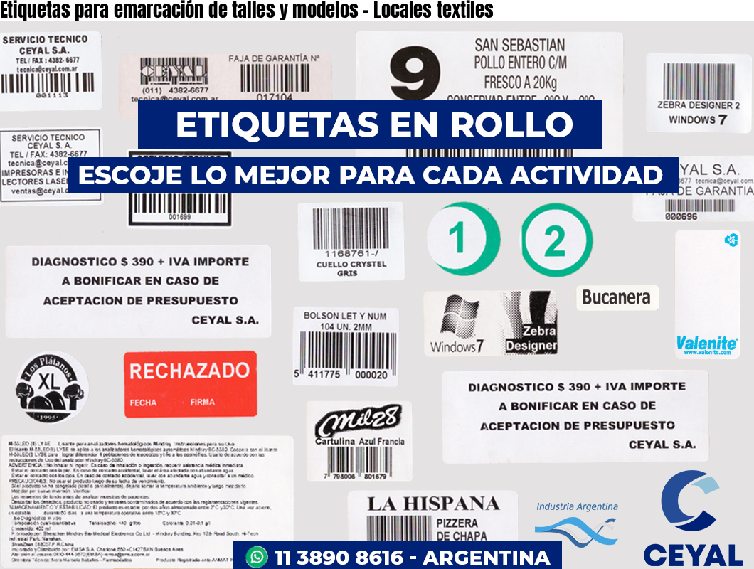 Etiquetas para emarcación de talles y modelos – Locales textiles