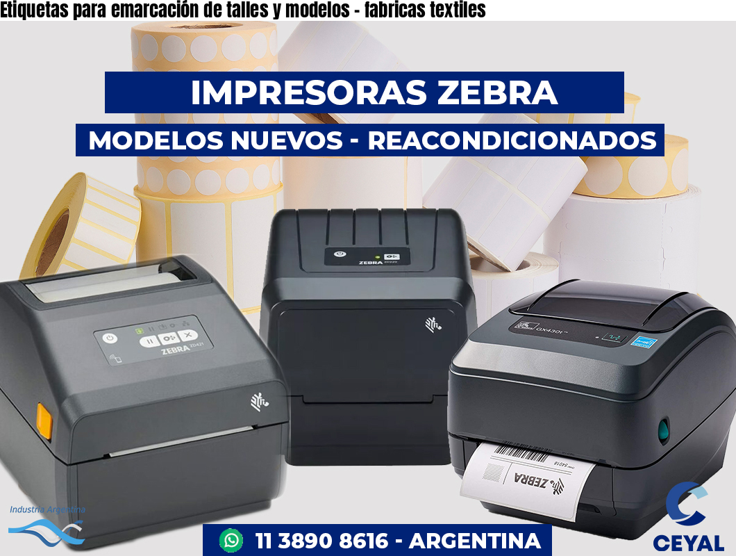 Etiquetas para emarcación de talles y modelos - fabricas textiles