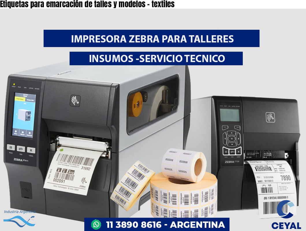 Etiquetas para emarcación de talles y modelos - textiles