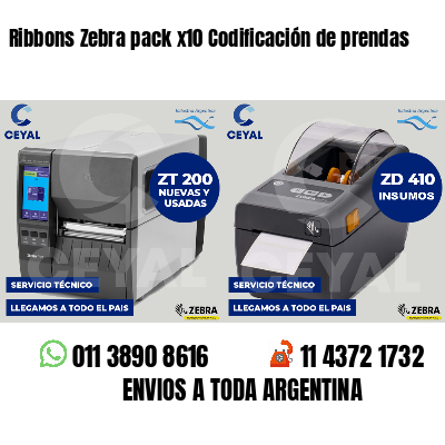 Ribbons Zebra pack x10 Codificación de prendas