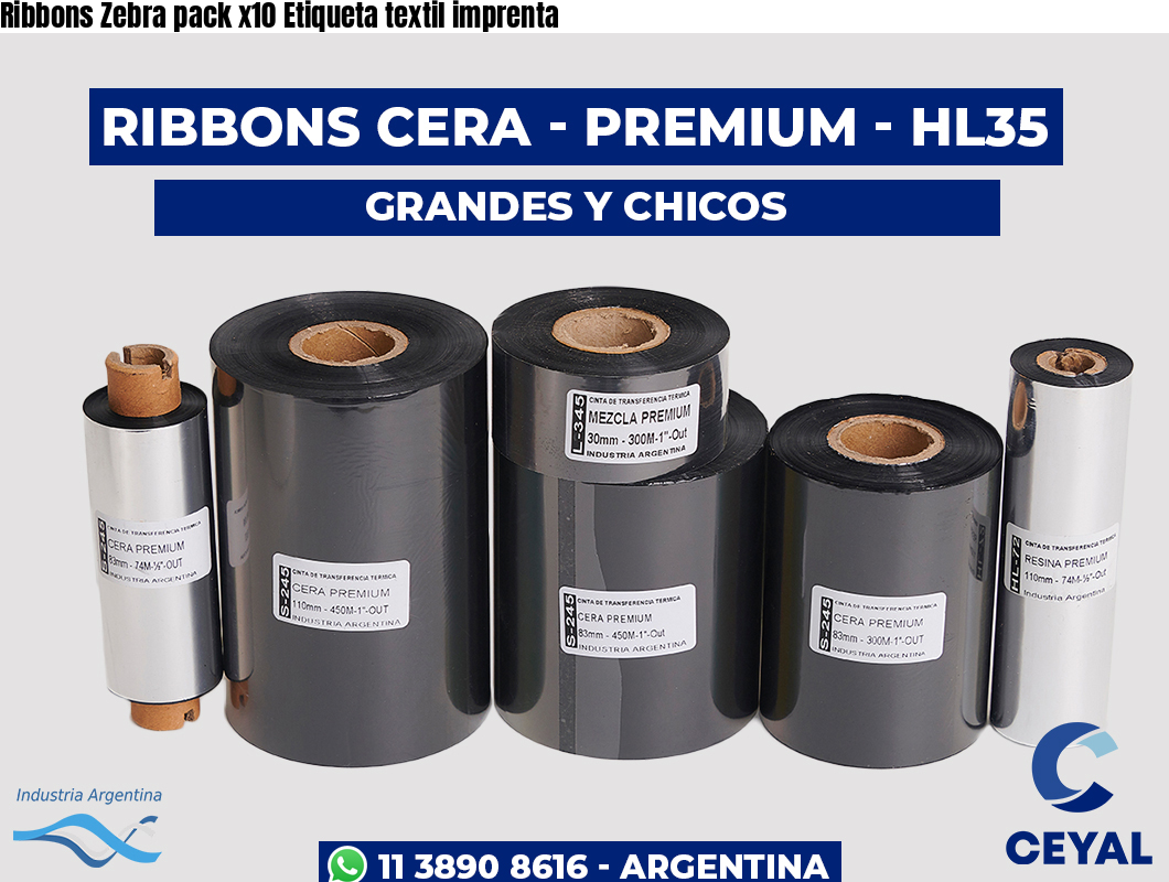 Ribbons Zebra pack x10 Etiqueta textil imprenta