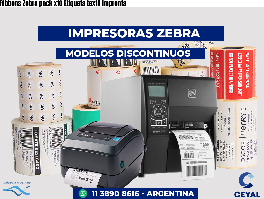 Ribbons Zebra pack x10 Etiqueta textil imprenta
