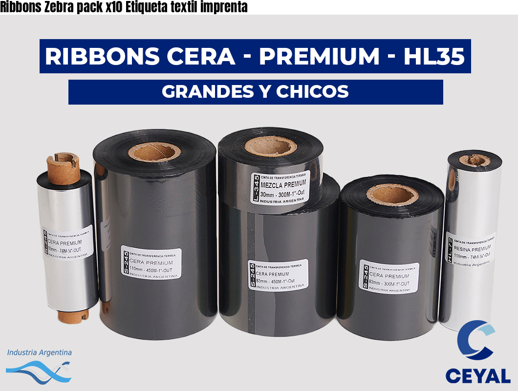 Ribbons Zebra pack x10 Etiqueta textil imprenta