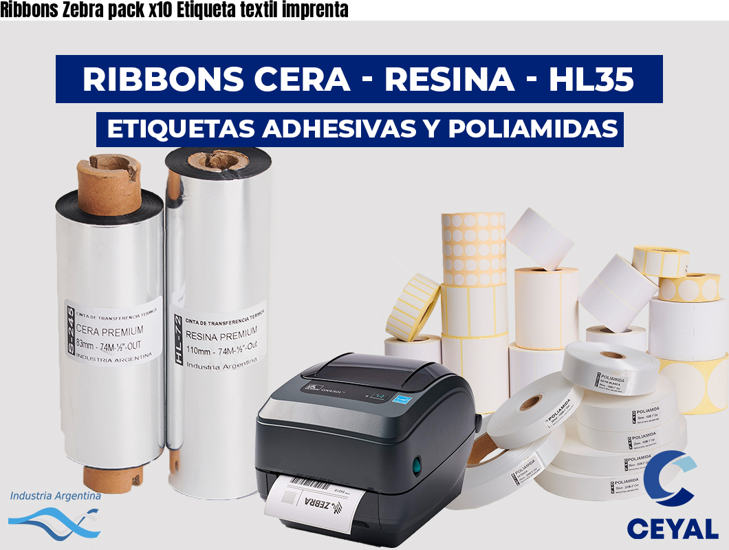 Ribbons Zebra pack x10 Etiqueta textil imprenta
