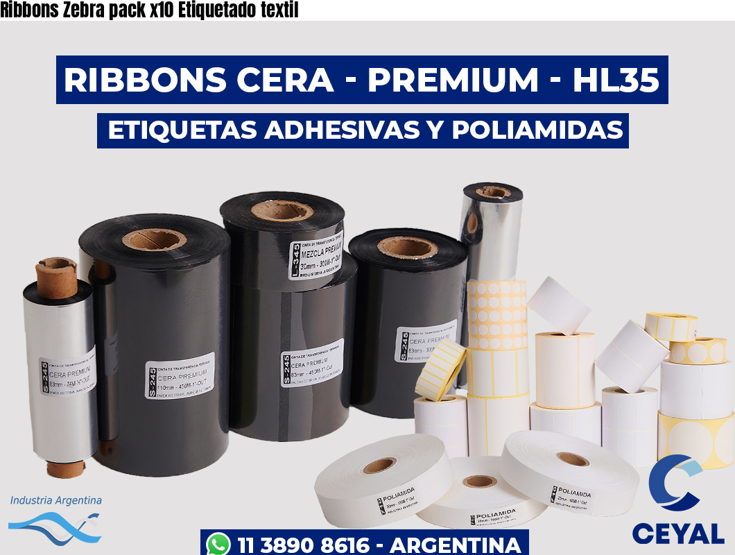 Ribbons Zebra pack x10 Etiquetado textil