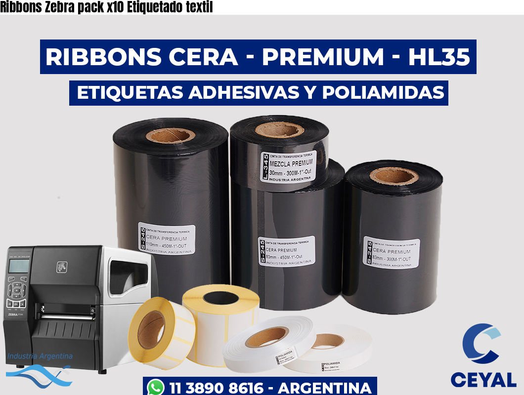 Ribbons Zebra pack x10 Etiquetado textil