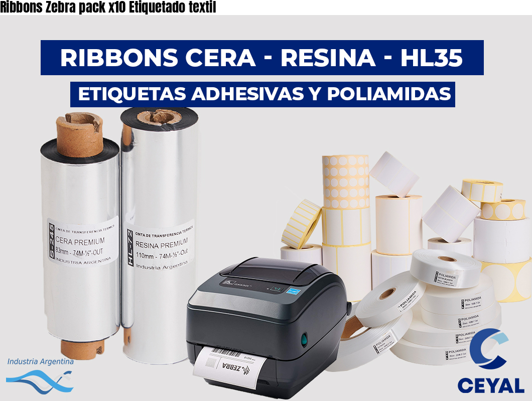Ribbons Zebra pack x10 Etiquetado textil