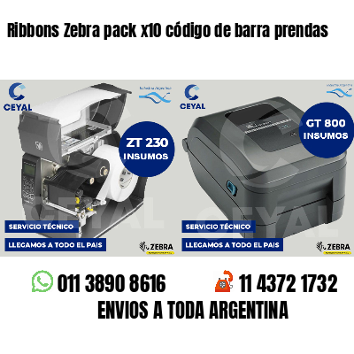 Ribbons Zebra pack x10 código de barra prendas