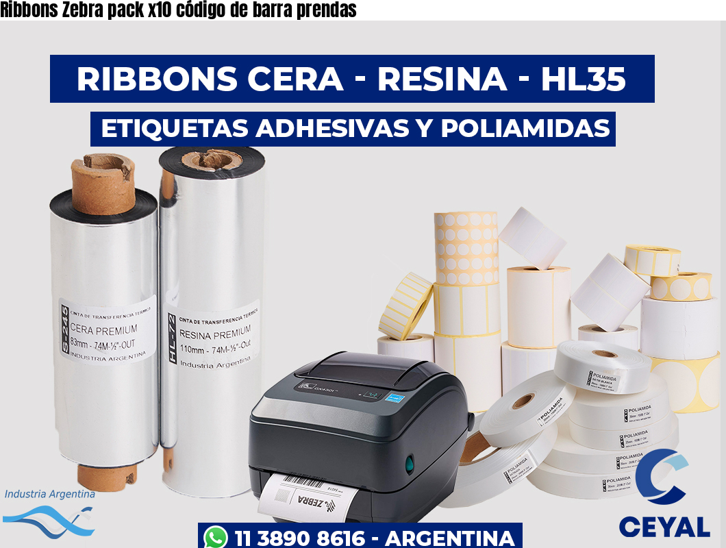 Ribbons Zebra pack x10 código de barra prendas