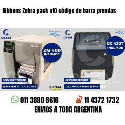 Ribbons Zebra pack x10 código de barra prendas