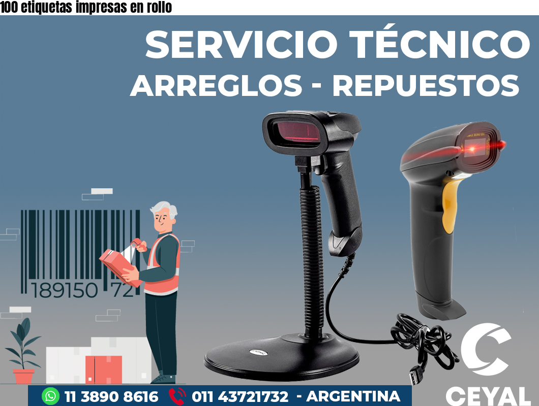 100 etiquetas impresas en rollo