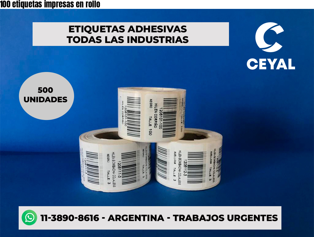 100 etiquetas impresas en rollo