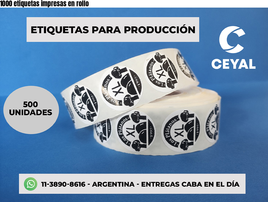 1000 etiquetas impresas en rollo