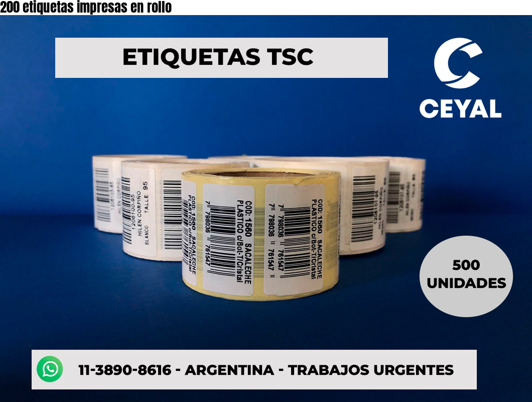 200 etiquetas impresas en rollo
