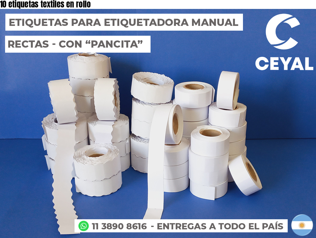 10 etiquetas textiles en rollo