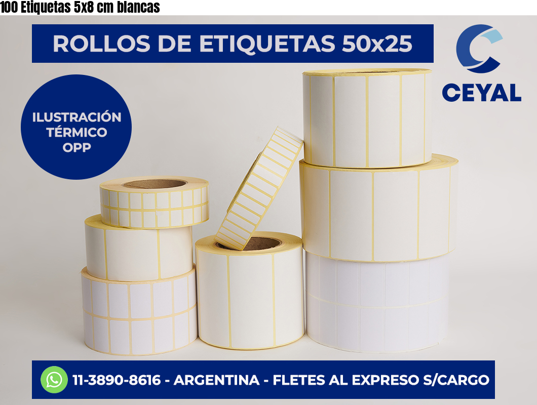 100 Etiquetas 5×8 cm blancas