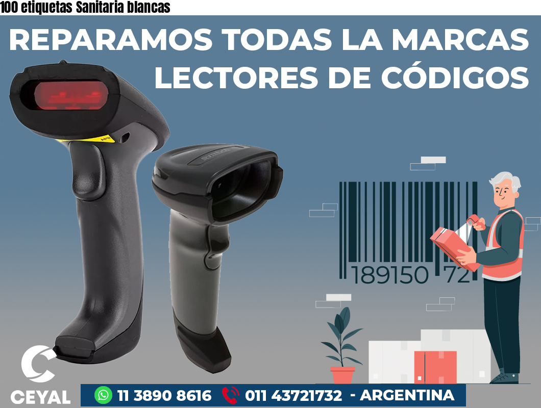 100 etiquetas Sanitaria blancas
