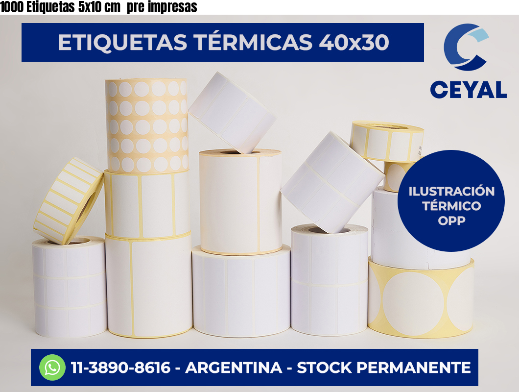 1000 Etiquetas 5×10 cm  pre impresas